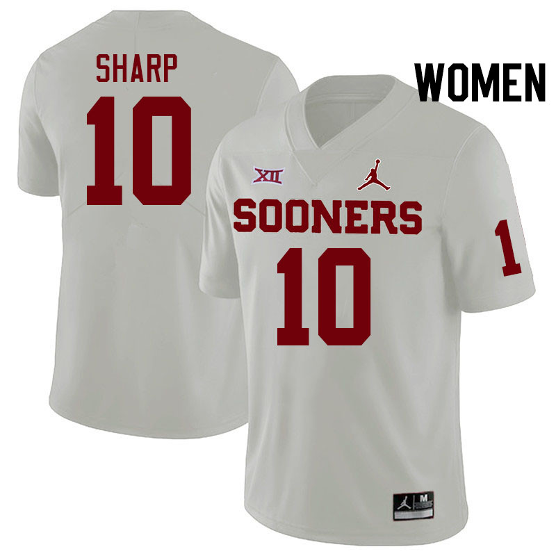 Women #10 Bauer Sharp Oklahoma Sooners College Football Jerseys Stitched-White